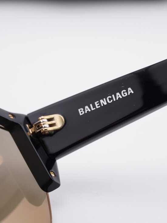 Balenciaga BB0004S 006 Shield Sunglasses - Black / Gold Mirror main image 5